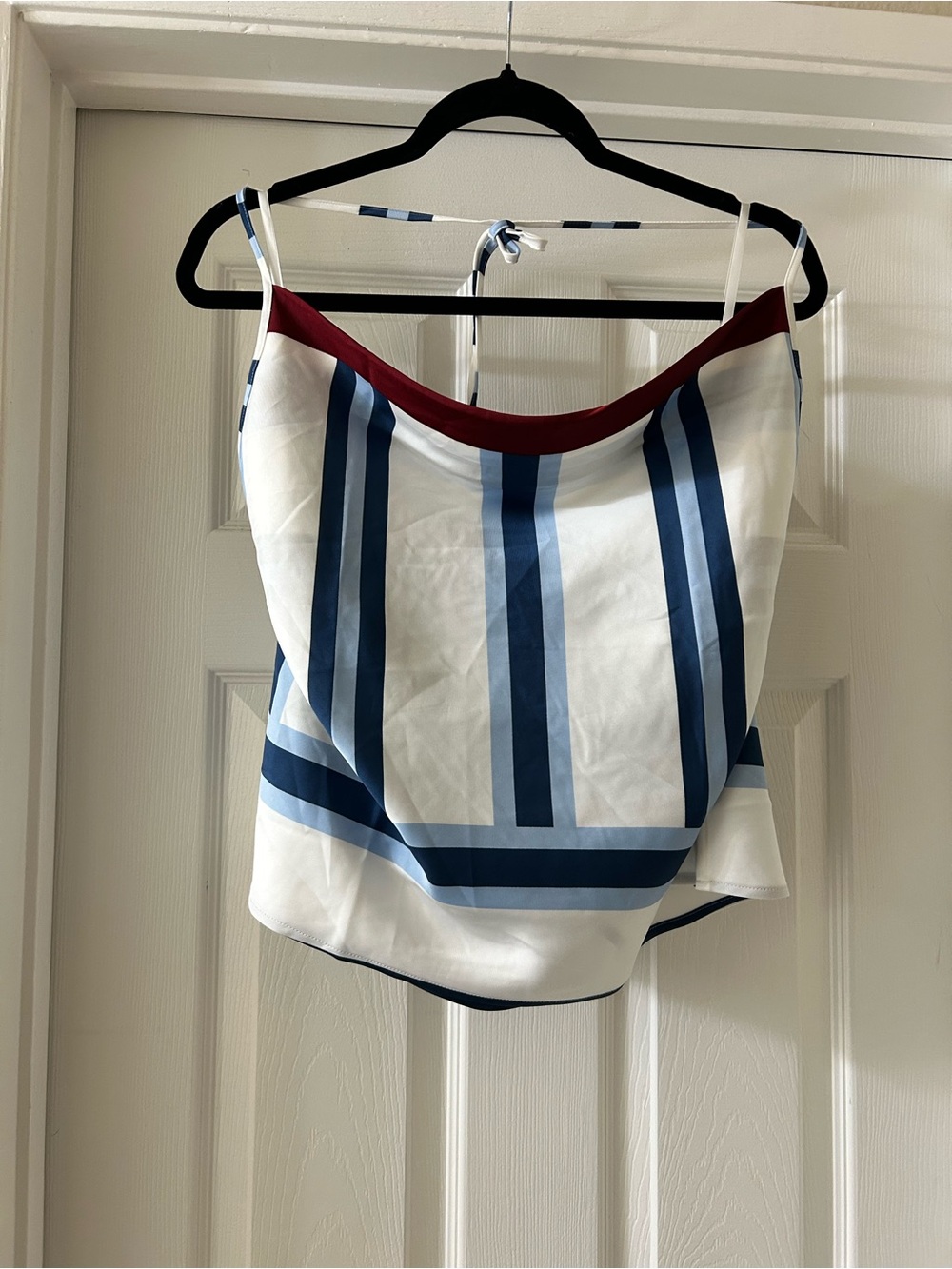 LOFT Striped Satin Cowl Neck Camisole in White, Navy and Burgundy